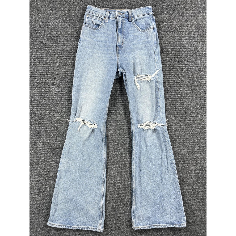 Levis Premium 70s High Flare Jeans Womens 26x32 Light‎ Wash High Rise Distressed